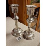 Pair of 1909 Hallmarked Chester Silver Candlesticks, 730g total, approx. 8" in height