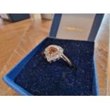 9ct Gold Diamond & Citrine Heart Shaped Cluster Ring, size N+0.5