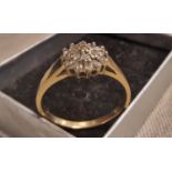 9ct Gold & Diamond Cluster Ring, size L