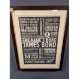 Limited Edition Certificated James Bond Word-Cloud Typographic Giclee Print, by Stuart O'Neill frame