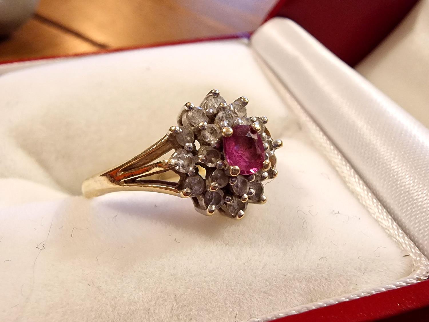 9ct Gold Classic Style Ruby and Diamond Cluster Ring, size O - Image 2 of 2
