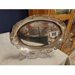 Decorative 1945 Hallmarked Silver Oval Footed Plate, by Edward Viner, 300g, 9" x 7"