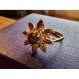 Vintage 9ct Gold Ruby and Garnet Dress Flower Ring