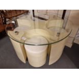 Retro 70's Style Bevelled Glass Topped Lounge Chair & Stools