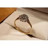 9ct Gold & Diamond Cluster Ring, size L