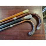 Quartet of Antique Walking Sticks inc a Silver Chester Example