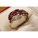 9ct Gold Multi-Stone Ruby and Diamond Crossover Dress Ring, size U