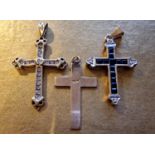 Trio of 9ct Gold Crucifix Crosses, One w/Diamonds & Another w/Sapphire and Diamonds, 4g total