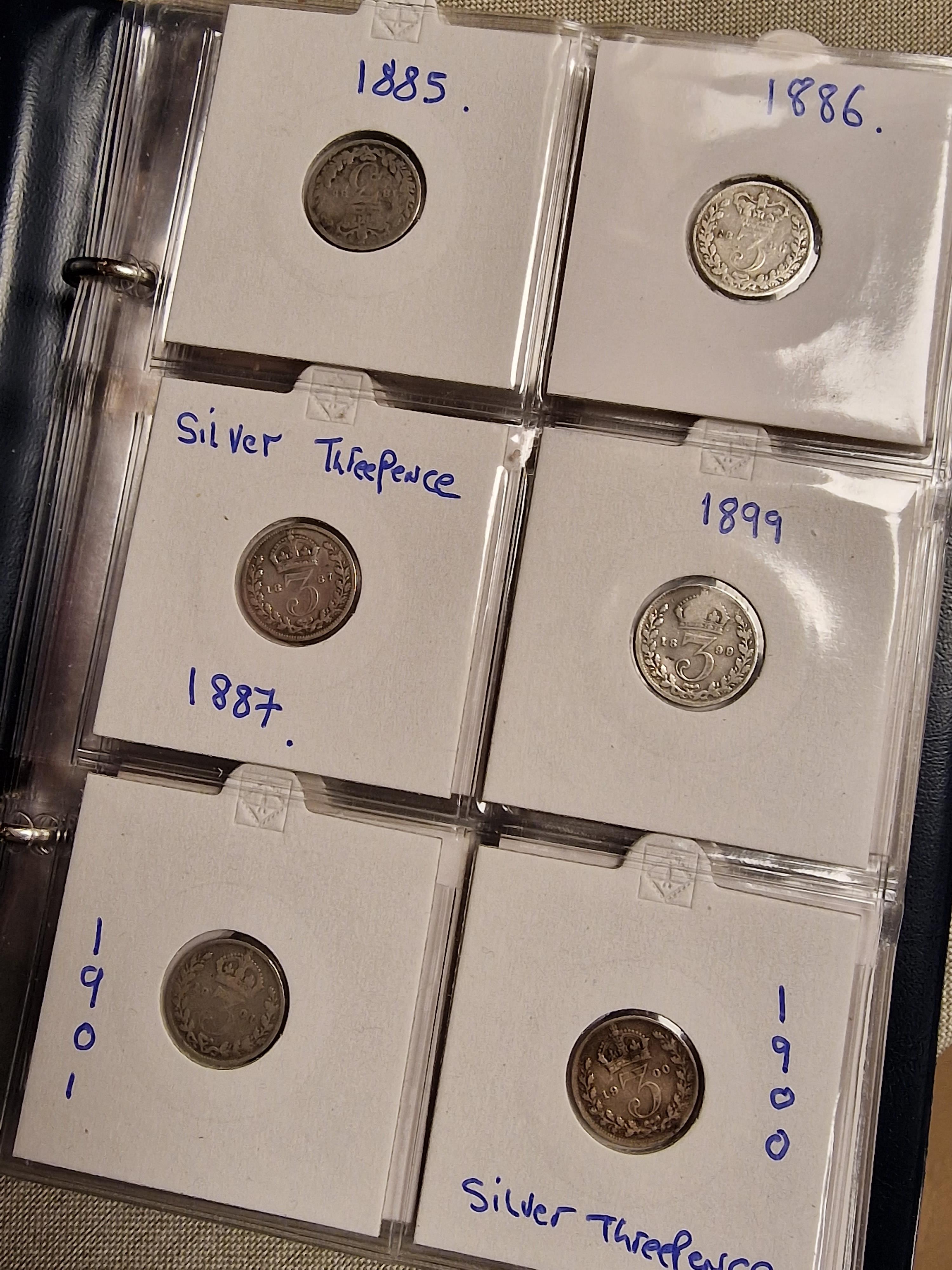 Folder of 54 1885-1940 Threepence Silver Coins - UK Currency/50% Silver content - Image 2 of 3