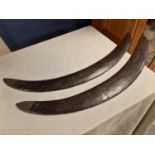 Pair of Early 1930's Australian Boomerangs with carving to one end each - length 25"