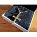 9ct Gold Diamond Set Crucifix Cross & Chain Necklace - 3g total
