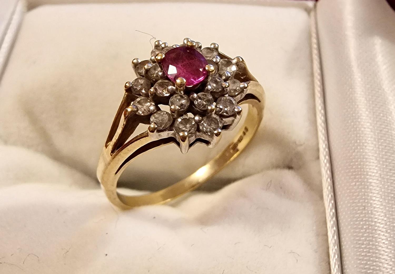 9ct Gold Classic Style Ruby and Diamond Cluster Ring, size O