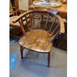 Antique Oak Smokers Bow/Captains Chair