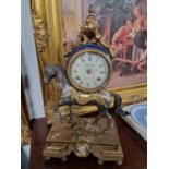 Antique Brass, Cast Iron & Enamel French Mantel Clock Frame