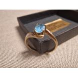 9ct Gold Blue Topaz and Diamond Shouldered Serpentine Dress Ring, size S