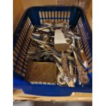 Large Collection of Plated & Other Cutlery inc a Hallmarked Silver Cake Slice and Tongs, plus Sheffi