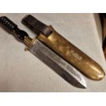 Antique Brass Diver's Knife w/sheath stamped 'NON-MAGNETIC 0433-431-7339' - blade length 19cm