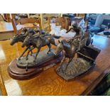 Pair of Large Cold Cast Bronze Horse Racing Figures, 25 & 28cm high