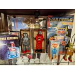 Assortment of Vintage Tin Plate Robotic Toys inc Space Man, Atomic Robot Man