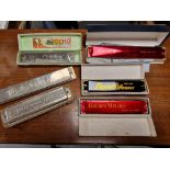 Collection of 6 Harmonica Musical Instruments, inc Hohner Echo and Chromonika , Super Chromonica, My