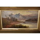 Mountain River Scene by Sydney Yates Johnson, Oil on Canvas in Gilt Frame, 45 x 75cm including frame