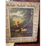 Oil on Board of a Children/Riverside Scene - signed A. Banner