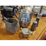 Antique Hammered Pewter 5 Piece Tea and Coffee Set