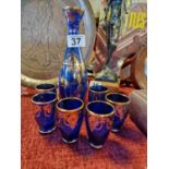 Bohemian Cobalt Blue and Gold Venetian Italian Glass Decanter Set - decanter height 23cm