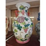 1920's Chinese Floral Twin-Handled Canton Pottery Vase