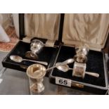 Trio of Hallmarked Silver Christening Sets (two cased) - 164g