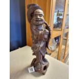 Early Turn-of-the-Century Hand-Crafted Carved Chinese Wooden Deity Figure - H 35.5cm