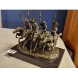Coming Through the Rye' Frederic Remington Bronze Sculpture on a Marble Base - dimensions 23x15.5x22