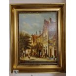 Dutch Street Scene by Pieter Cornelis Steenhouwer (1896-1972), Oil on Board in Gilt Frame, 51.5 x 41