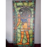 Large Stained Glass Style Oil on Canvas Figure of Anubis by Scottish Artist Eric Gray, 1993 160 x 75