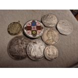 Collection of Silver and Other Coins inc 1889 Crown, 1887 Coronation Coins, Commemorative 50ps