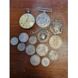 Collection of .500 Silver Coins + Silver Hallmarked Fobs & a European Silver Pocketwatch