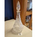 1929 Mappin & Webb Cut Glass Decanter with Silver Collar - H 31cm