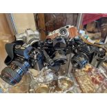 Collection of Five 35mm Vintage Cameras inc Minolta Dynax 40, FED Rangefinder, Nikon F-301, Zenit E,