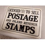 Original Royal Mail Post Office 'Licence to Sell Postage and Inland Revenue Stamps' Enamel Sign