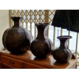 Trio of Graduated Modern Art Tin Floor Vases, largest 60cm high