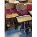 Pair of Salvage Turn of the Century Antique School Chairs with Cast Iron Back - H 80cm