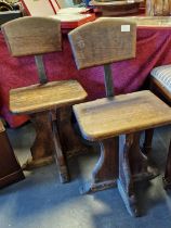 Pair of Salvage Turn of the Century Antique School Chairs with Cast Iron Back - H 80cm