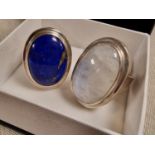 Pair of Vintage 1960's 925 Silver Lapis and Other Cabochon Rings