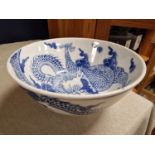 Vintage Chinese Blue & White Bowl w/Character Marks to base