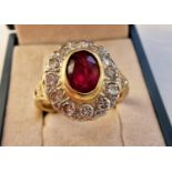 18ct Gold, Ruby and Diamond Dress Ring, 7.8g and size Q