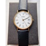 9ct Gold Swiss Roamer Leather Strap Wrist Watch - working order