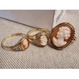 Trio of 9ct Gold Cameo Rings, total weight 6.3g