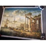 Very Large Maritime Shipping Oil on Canvas signed H Wood, likely Hunter Wood (1908-1948)