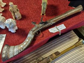 Antique East India Company Afghan Jezail Long Arm Flintlock Musket with Mother-of-Pearl Decoration -