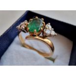 9ct Gold, Emerald and Diamond Dress Ring - 4.3g